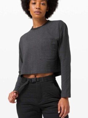 Lululemon Check The Box Long Sleeve Crop Loungewear Work Out Top Pocket